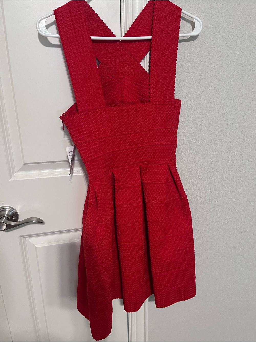 Nordstrom Red Textured Pinafore Mini Dress with Cross Straps